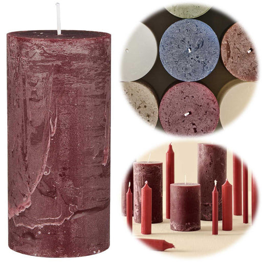 KI-generiertes Bild Exklusive Stumpenkerze 14x6,8cm Ribe Rustik Rot Bordeaux - Made in EU - Wachskerze