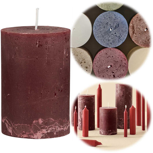 KI-generiertes Bild Exklusive Stumpenkerze 10x6,8cm Ribe Rustik Rot Bordeaux - Made in EU - Wachskerze