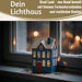 KI-generiertes Bild,Teelichthaus Lichterhaus Nyhavn 20cm Blau Weiß Keramik Fachwerkhaus Teelichthalter