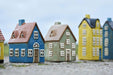 KI-generiertes Bild,Teelichthaus Lichterhaus Nyhavn 16cm Blau Braun Keramik Fachwerkhaus Teelichthalter