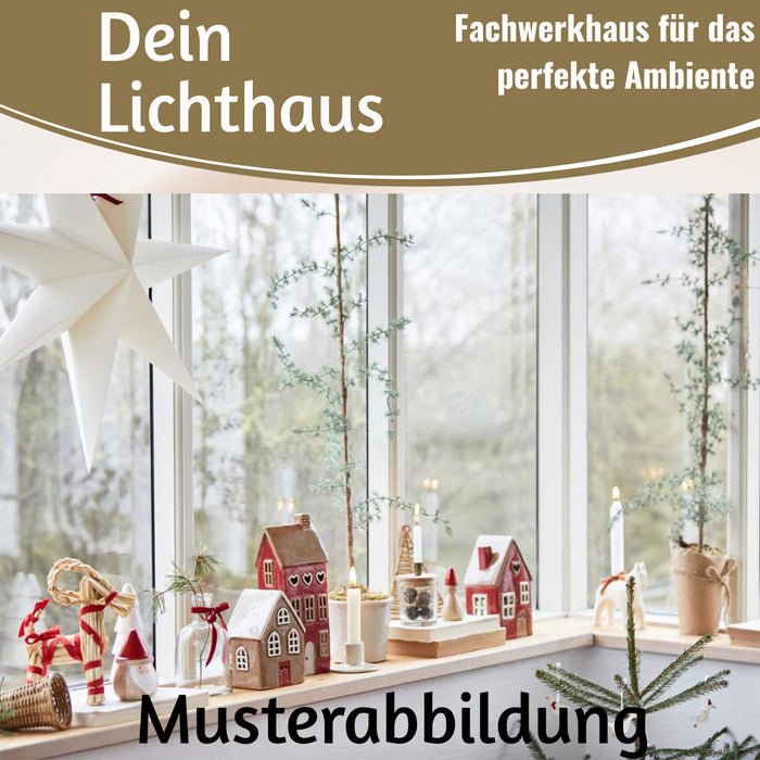 KI-generiertes Bild,Teelichthaus Lichterhaus Nyhavn 19cm Blau Keramik Fachwerkhaus Teelichthalter