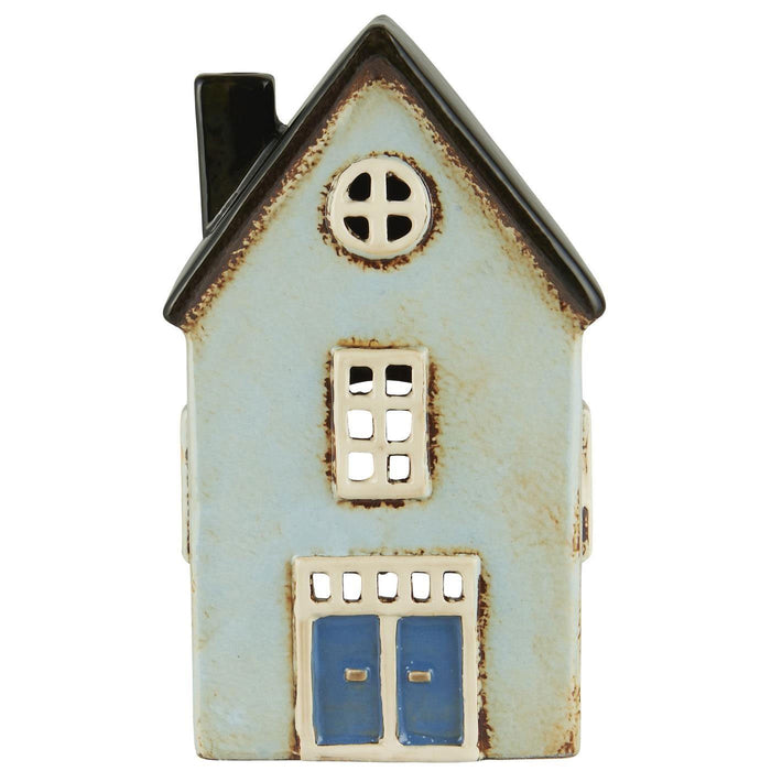 KI-generiertes Bild,Teelichthaus Lichterhaus Nyhavn 19cm Blau Keramik Fachwerkhaus Teelichthalter