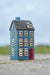 KI-generiertes Bild,Teelichthaus Lichterhaus Nyhavn 20cm Blau Braun Keramik Fachwerkhaus Teelichthalter