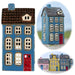 KI-generiertes Bild Teelichthaus Lichterhaus Nyhavn 20cm Blau Braun Keramik Fachwerkhaus Teelichthalter