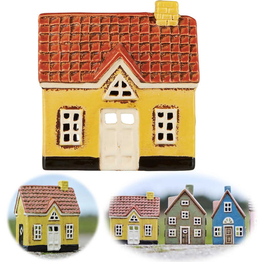 KI-generiertes Bild Teelichthaus Lichterhaus Nyhavn 14cm Gelb Braun Keramik Fachwerkhaus Teelichthalter