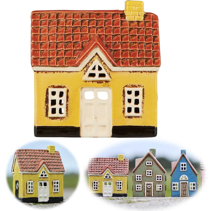 KI-generiertes Bild Teelichthaus Lichterhaus Nyhavn 14cm Gelb Braun Keramik Fachwerkhaus Teelichthalter