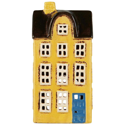 KI-generiertes Bild,Teelichthaus Lichterhaus Nyhavn 20cm Gelb Blau Keramik Fachwerkhaus Teelichthalter