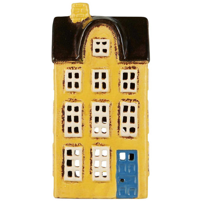 KI-generiertes Bild,Teelichthaus Lichterhaus Nyhavn 20cm Gelb Blau Keramik Fachwerkhaus Teelichthalter
