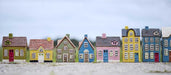 KI-generiertes Bild,Teelichthaus Lichterhaus Nyhavn 14cm Rosa Blau Keramik Fachwerkhaus Teelichthalter
