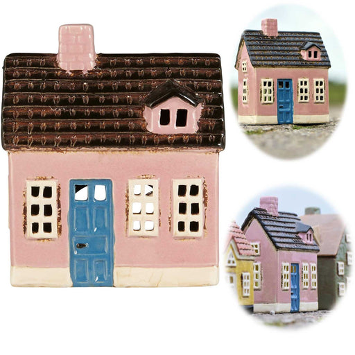 KI-generiertes Bild Teelichthaus Lichterhaus Nyhavn 14cm Rosa Blau Keramik Fachwerkhaus Teelichthalter