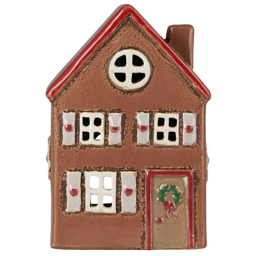 KI-generiertes Bild,Teelichthaus Lichterhaus Nyhavn 15cm Braun Keramik Fachwerkhaus Teelichthalter
