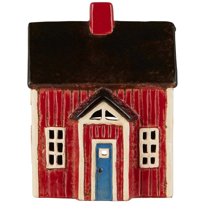 KI-generiertes Bild,Teelichthaus Lichterhaus Nyhavn 17cm Rot Blau Keramik Fachwerkhaus Teelichthalter