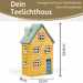 KI-generiertes Bild,Teelichthaus Lichterhaus Nyhavn 18cm Gelb Blau Keramik Fachwerkhaus Teelichthalter