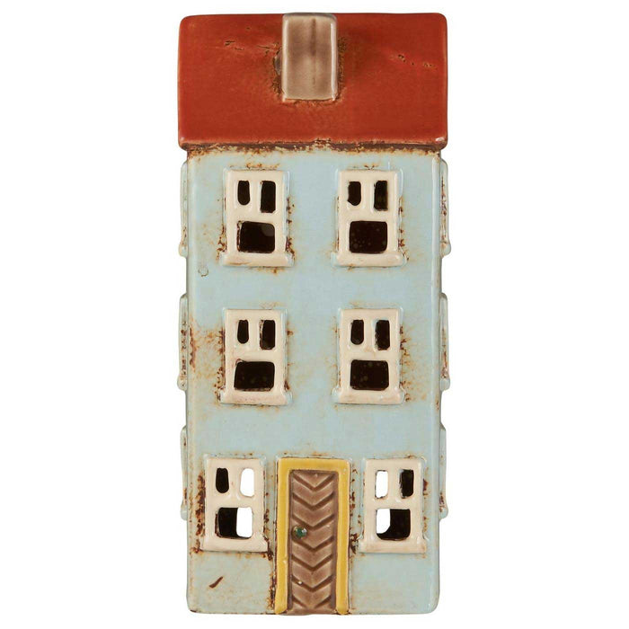 KI-generiertes Bild,Teelichthaus Lichterhaus Nyhavn 20cm Türkis Keramik Fachwerkhaus Teelichthalter