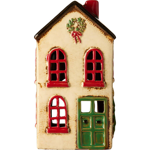 KI-generiertes Bild,Teelichthaus Lichterhaus Nyhavn 19cm Beige Rot Keramik Fachwerkhaus Teelichthalter