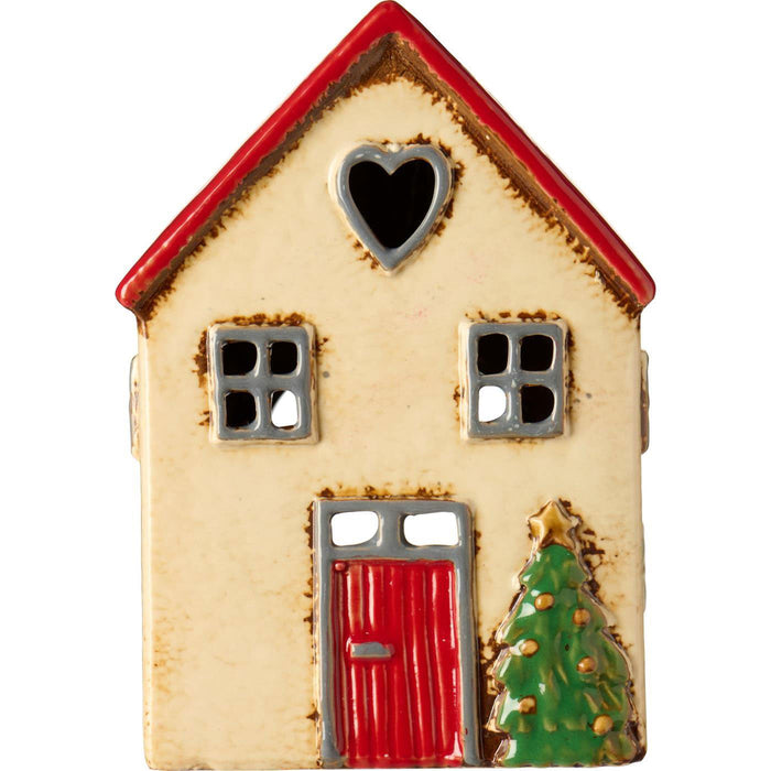 KI-generiertes Bild,Teelichthaus Lichterhaus Nyhavn 14cm Beige Rot Keramik Fachwerkhaus Teelichthalter