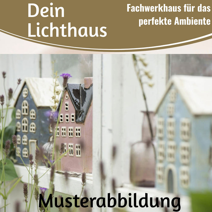 KI-generiertes Bild,Teelichthaus Lichterhaus Nyhavn 10cm Rot Braun Keramik Fachwerkhaus Teelichthalter