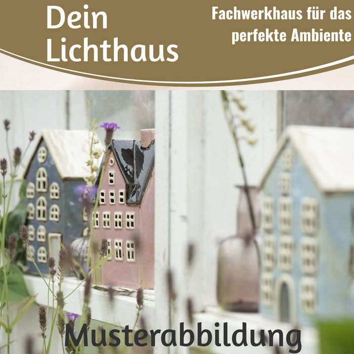 KI-generiertes Bild,Teelichthaus Lichterhaus Nyhavn 14cm Braun Rot Keramik Fachwerkhaus Teelichthalter