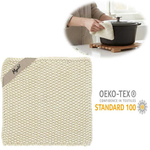 KI-generiertes Bild Vintage Topflappen 22cm Mynte Latte Cream Gestrickt 100% Baumwolle OEKO-TEX 100
