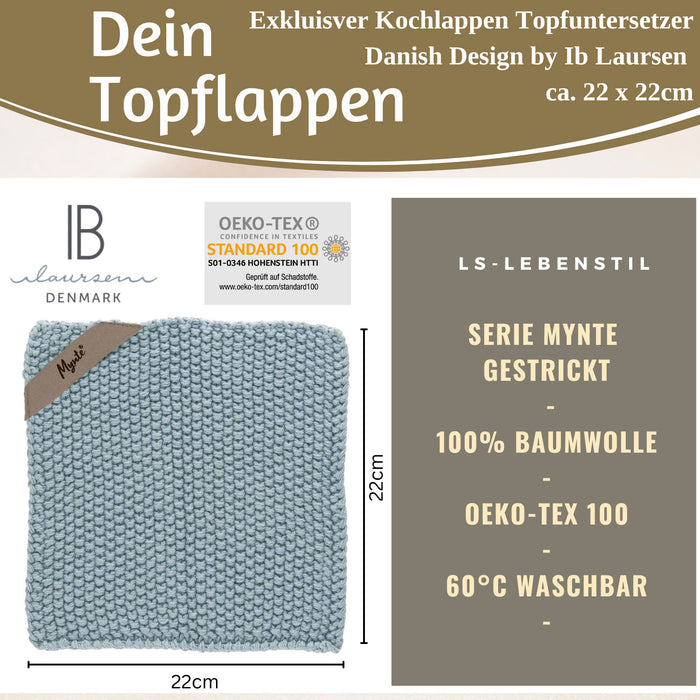 KI-generiertes Bild,Vintage Topflappen 22cm Mynte Blau Blue Gestrickt 100% Baumwolle OEKO-TEX 100