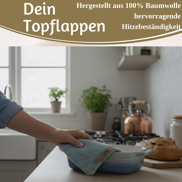 KI-generiertes Bild,Vintage Topflappen 22cm Mynte Blau Blue Gestrickt 100% Baumwolle OEKO-TEX 100