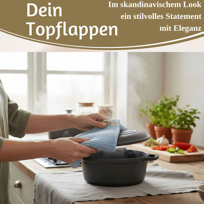 KI-generiertes Bild,Vintage Topflappen 22cm Mynte Blau Blue Gestrickt 100% Baumwolle OEKO-TEX 100