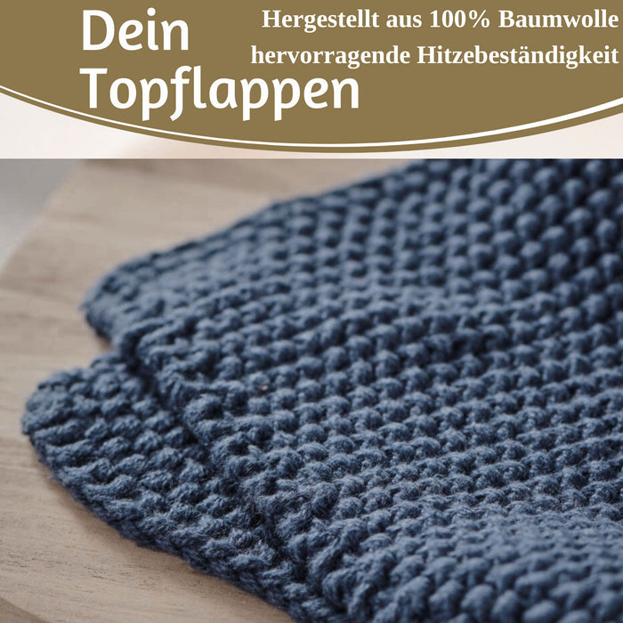 KI-generiertes Bild,Vintage Topflappen 22cm Mynte Midnight Blau Gestrickt 100% Baumwolle OEKO-TEX 100