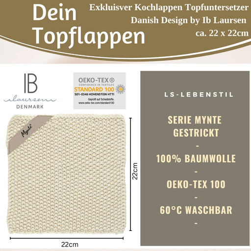 KI-generiertes Bild,Vintage Topflappen 22cm Mynte Latte Cream Gestrickt 100% Baumwolle OEKO-TEX 100