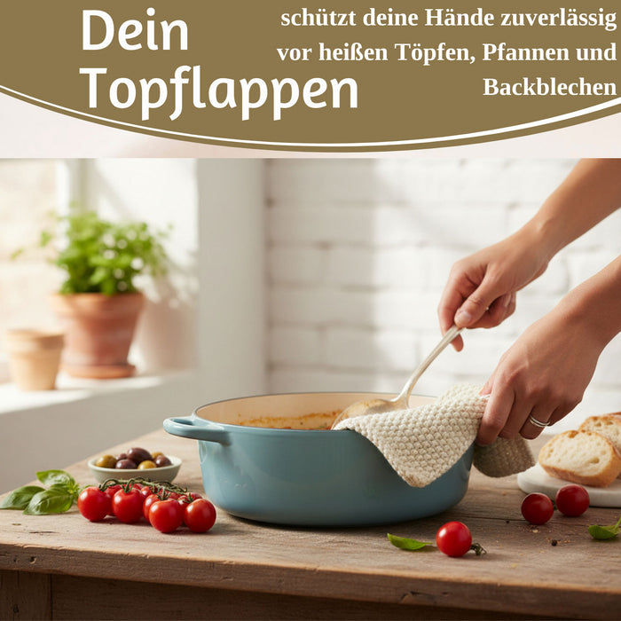 KI-generiertes Bild,Vintage Topflappen 22cm Mynte Latte Cream Gestrickt 100% Baumwolle OEKO-TEX 100