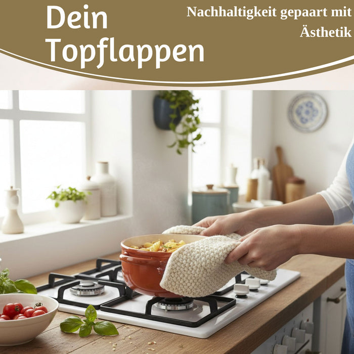 KI-generiertes Bild,Vintage Topflappen 22cm Mynte Latte Cream Gestrickt 100% Baumwolle OEKO-TEX 100