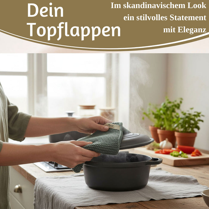 KI-generiertes Bild,Vintage Topflappen 22cm Mynte Moos-Grün Gestrickt 100% Baumwolle OEKO-TEX 100