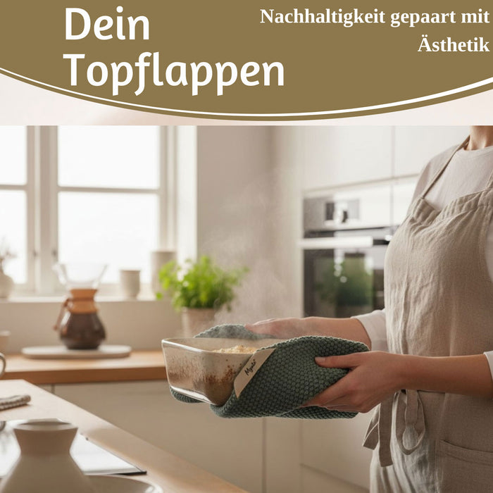 KI-generiertes Bild,Vintage Topflappen 22cm Mynte Moos-Grün Gestrickt 100% Baumwolle OEKO-TEX 100
