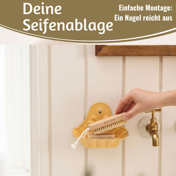 KI-generiertes Bild,IB Laursen Seifenschale Emaille Gelb 16cm Wandmontage Seifenhalter Seifenablage