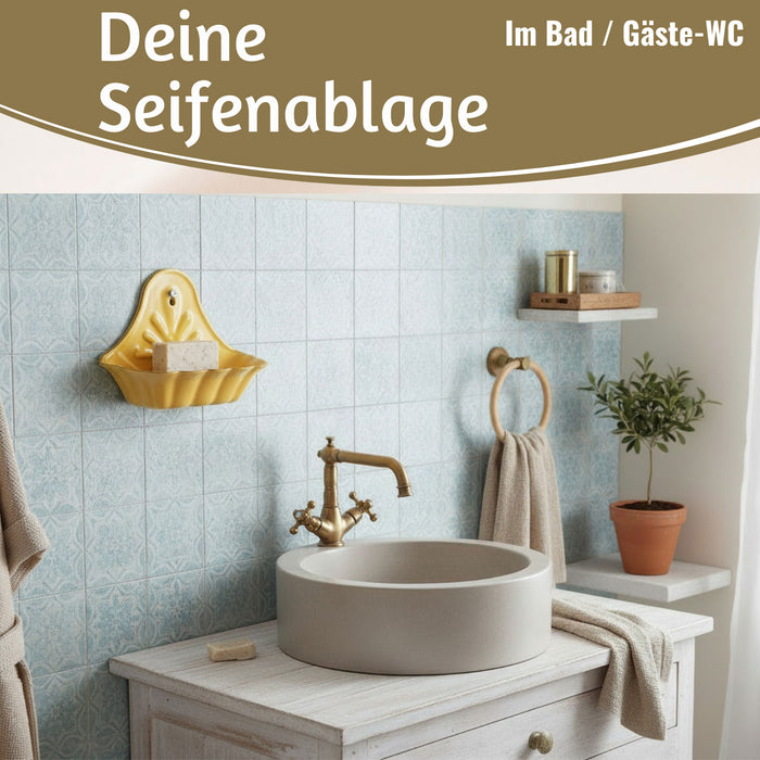 KI-generiertes Bild,IB Laursen Seifenschale Emaille Gelb 16cm Wandmontage Seifenhalter Seifenablage