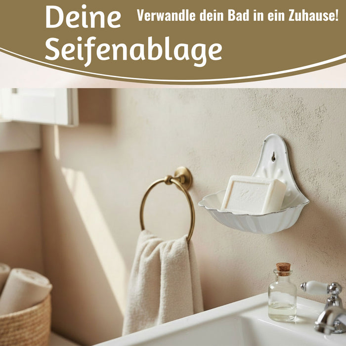 KI-generiertes Bild,IB Laursen Seifenschale Emaille Weiß 16cm Wandmontage Seifenhalter Seifenablage