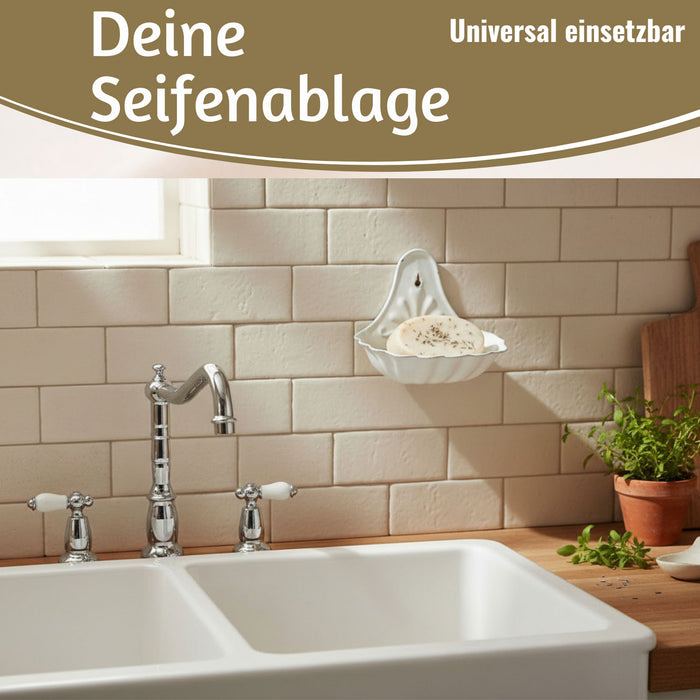 KI-generiertes Bild,IB Laursen Seifenschale Emaille Weiß 16cm Wandmontage Seifenhalter Seifenablage