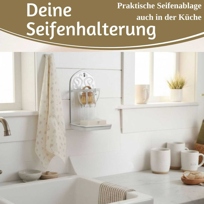 KI-generiertes Bild,IB Laursen Seifenschale Emaille Weiß 21cm mit Ablauf Wandmontage Seifenhalter