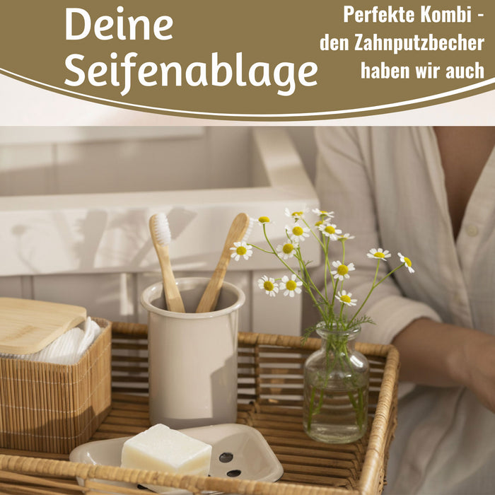 KI-generiertes Bild,IB Laursen Emaille Seifenschale 2-tlg Beige 15cm mit Ablauf Altum Seifenablage