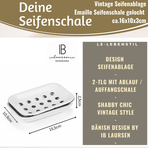 KI-generiertes Bild,IB Laursen Emaille Seifenschale 2-tlg Weiß 15cm mit Ablauf Altum Seifenablage