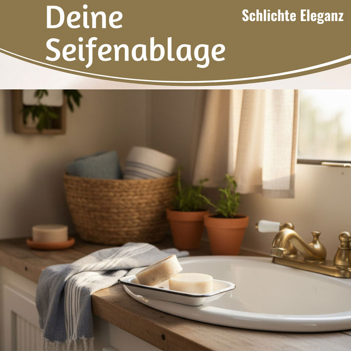 KI-generiertes Bild,IB Laursen Emaille Seifenschale 2-tlg Weiß 15cm mit Ablauf Altum Seifenablage