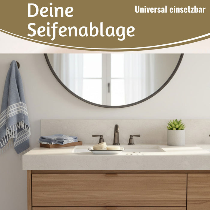 KI-generiertes Bild,IB Laursen Emaille Seifenschale 2-tlg Weiß 15cm mit Ablauf Altum Seifenablage