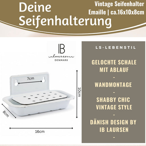 KI-generiertes Bild,IB Laursen Seifenschale Emaille Weiß 16cm mit Ablauf Wandmontage Seifenhalter