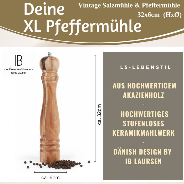 KI-generiertes Bild,Design XL Holz Salzmühle & Pfeffermühle Akazie 32cm Keramikmahlwerk Gewürzmühle