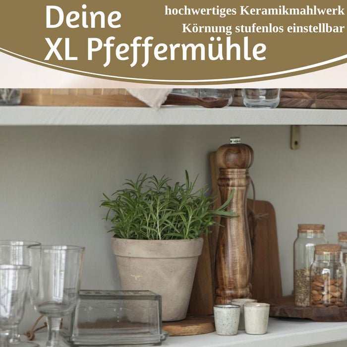 KI-generiertes Bild,Design XL Holz Salzmühle & Pfeffermühle Akazie 32cm Keramikmahlwerk Gewürzmühle