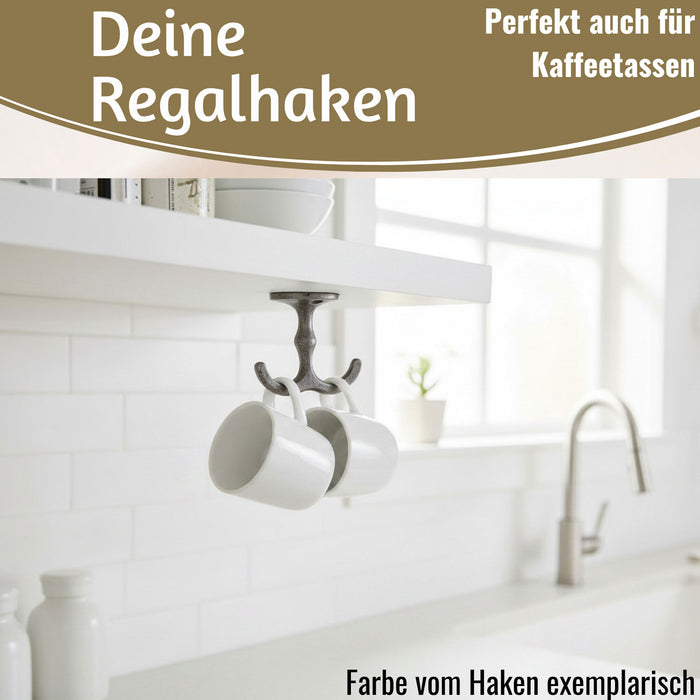KI-generiertes Bild,IB Laursen Doppel Regalhaken Messing Vintage Schrankhaken Kleiderhaken Deckenhaken
