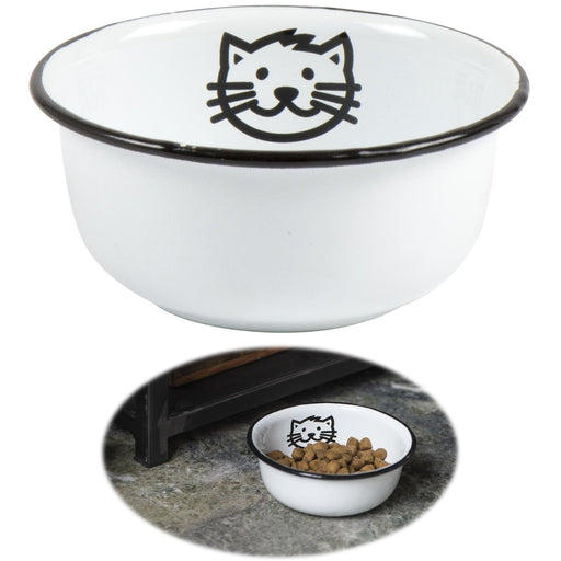 KI-generiertes Bild Vintage Fressnapf Katzennapf Emaille Weiß 11x5cm Retro Napf Wassernapf