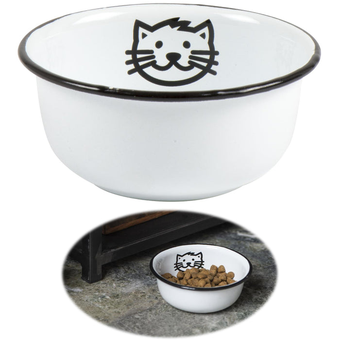 KI-generiertes Bild Vintage Fressnapf Katzennapf Emaille Weiß 11x5cm Retro Napf Wassernapf