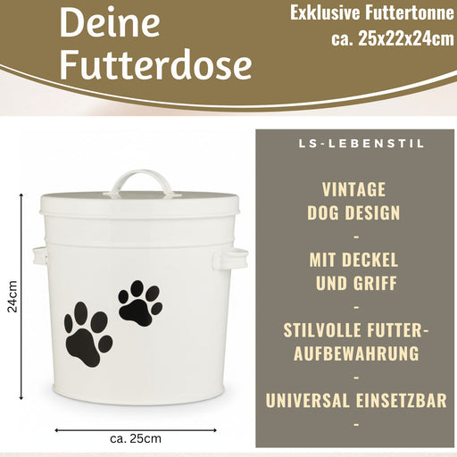 KI-generiertes Bild,Vintage Futtereimer Weiß 24cm Futtertonne Hundefutter Aufbewahrung mit Deckel