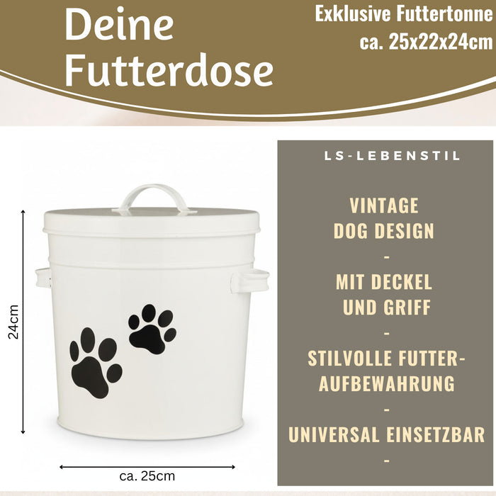 KI-generiertes Bild,Vintage Futtereimer Weiß 24cm Futtertonne Hundefutter Aufbewahrung mit Deckel