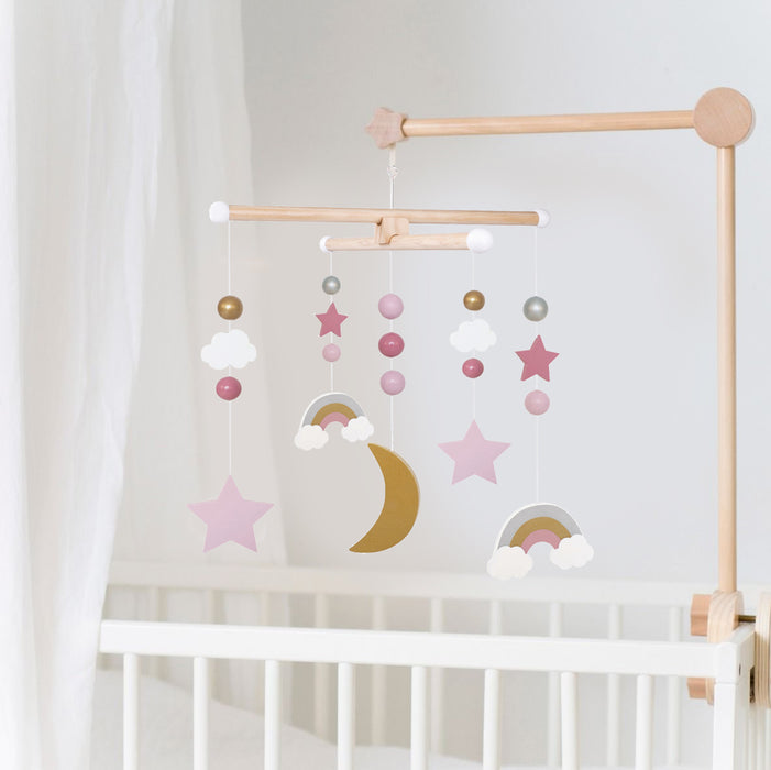 KI-generiertes Bild,JaBaDaBaDo 3D Holz Mobile Sterne Wolken Regenbogen T269 Baby Kinderzimmer